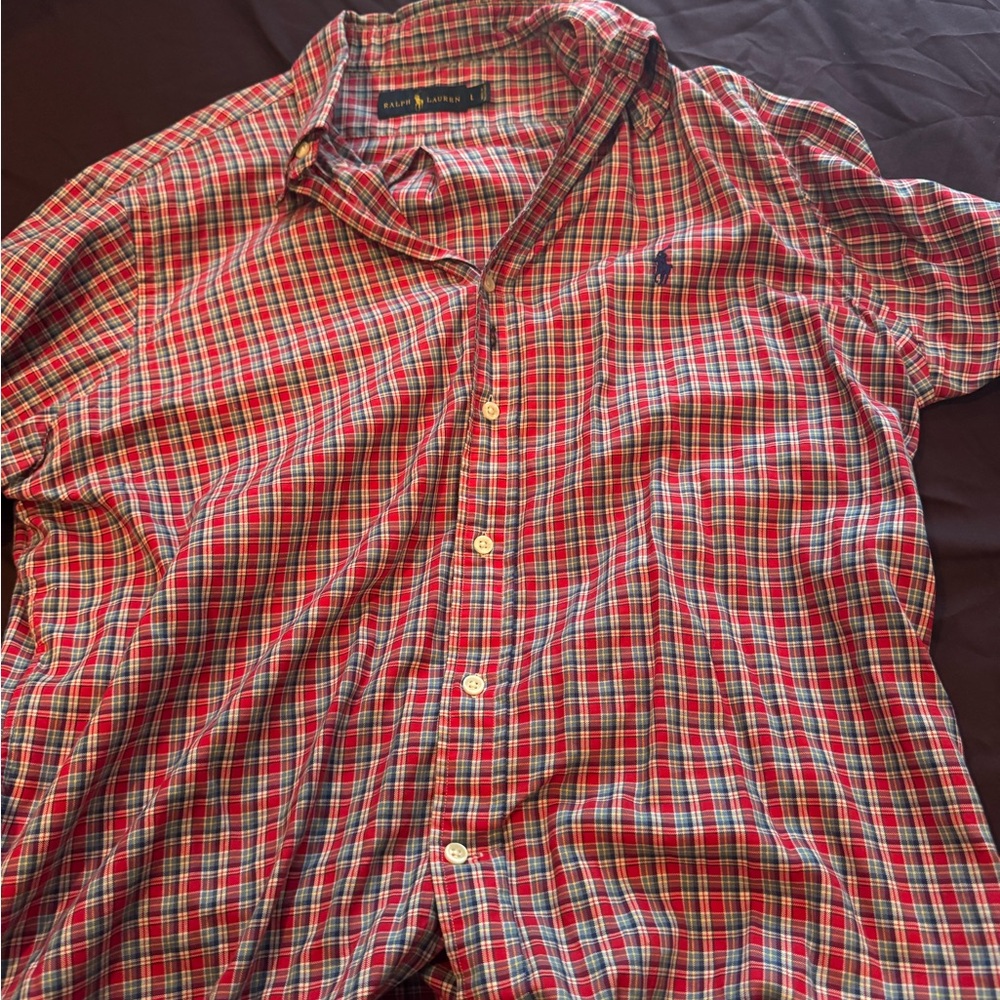 Ralph Lauren Red and Blue Casual Button Down Shirt